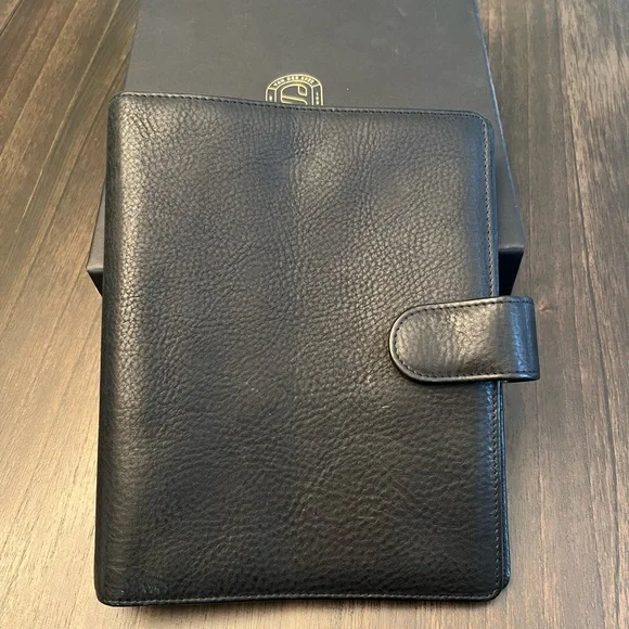 A5 custom Van Der Spek Janet Leather Planner / Organizer in Black & Olive - Picture 2 of 11